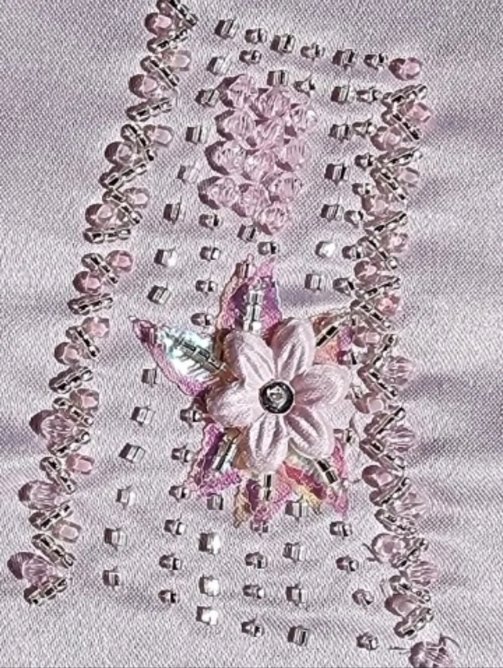 Vintage Embroidered & Beaded Floral Sampler Square Pink - Picture 3 of 3
